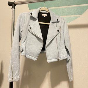 Blue Cropped Biker Moto Jacket Size S